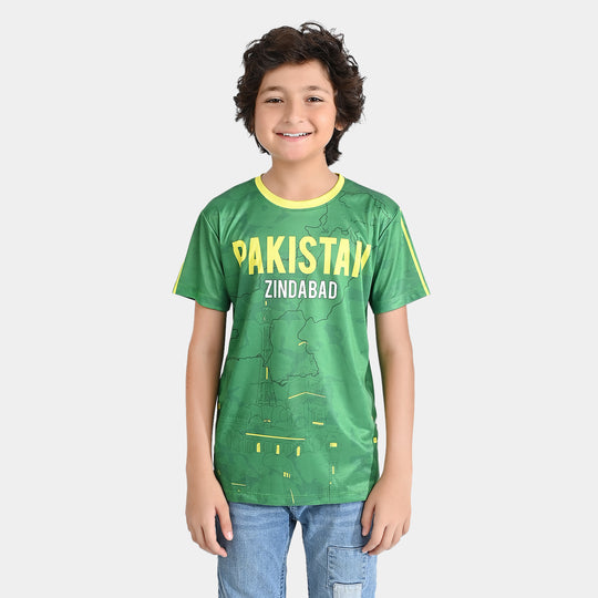 Boys Poly Cotton Jersey T-Shirt H/S Pakistan Zindabad-Fern Green