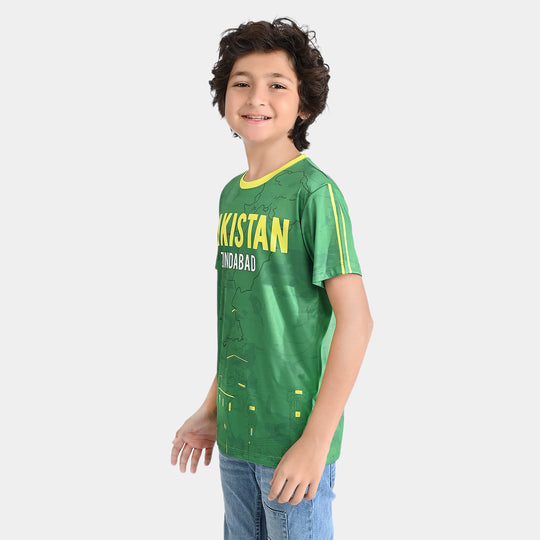 Boys Poly Cotton Jersey T-Shirt H/S Pakistan Zindabad-Fern Green