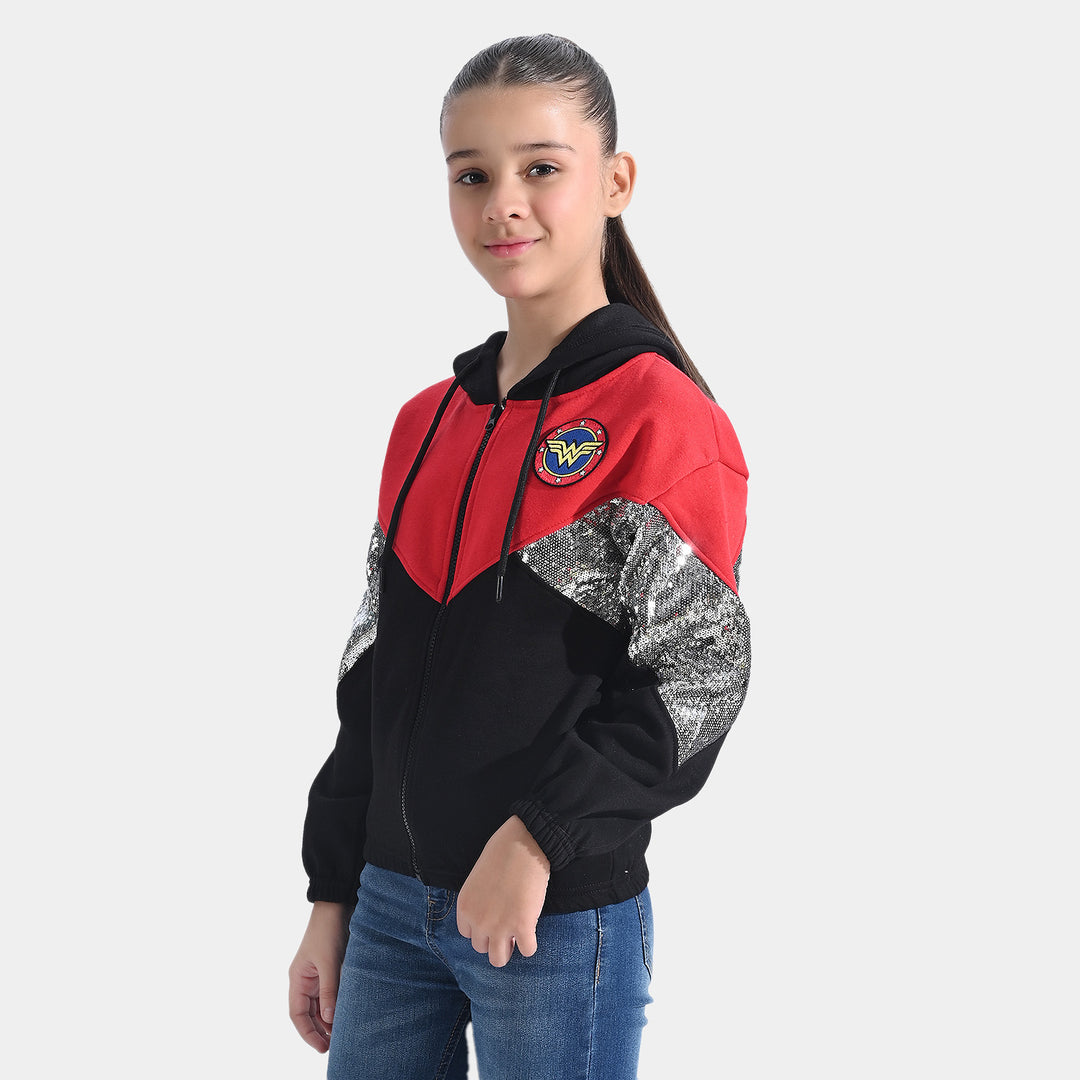 Girls Fleece Knitted Jacket Wonder Girls-Red/Black