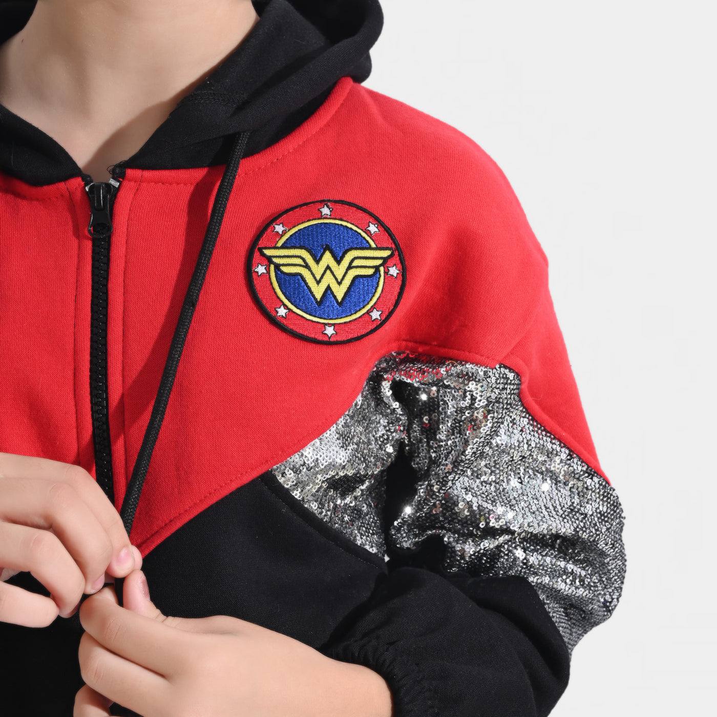 Girls Fleece Knitted Jacket Wonder Girls-Red/Black