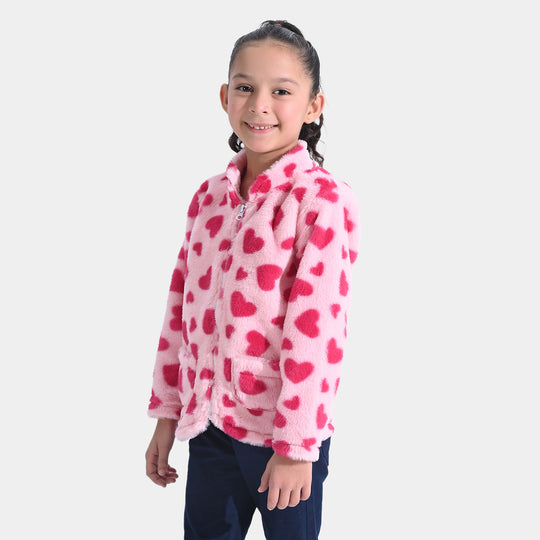 Girls Sherpa Jacket Hearts-Pink