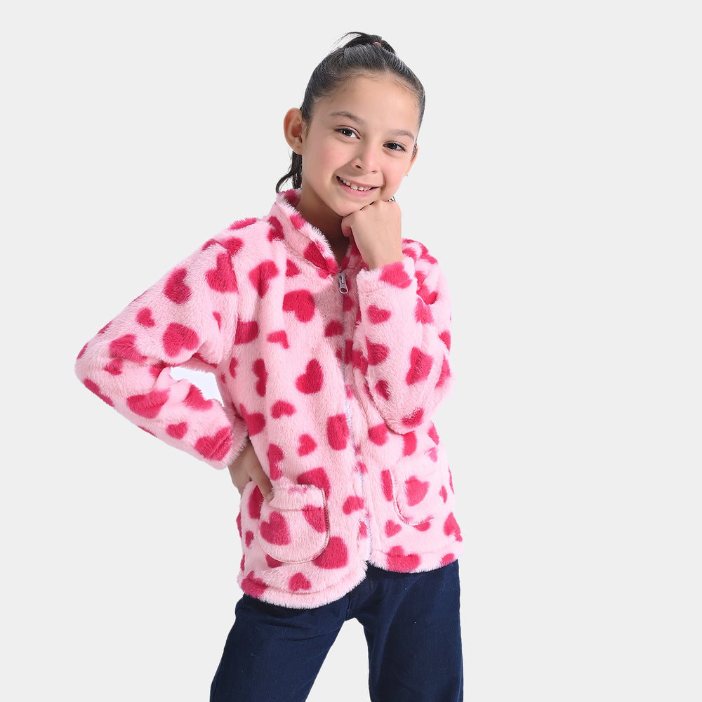 Girls Sherpa Jacket Hearts-Pink