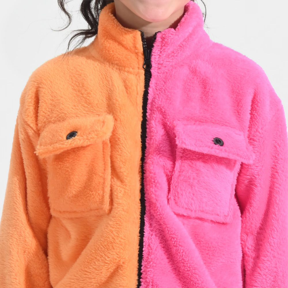 Girls Sherpa Jacket 2 Tone-Orange/Pink