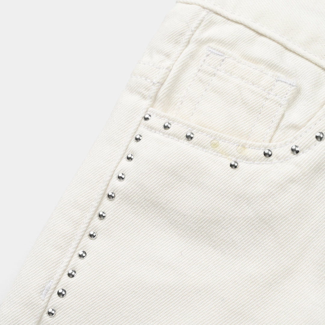 Girls Denim rigid Pant White Studs-White
