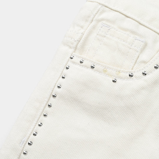 Girls Denim rigid Pant White Studs-White