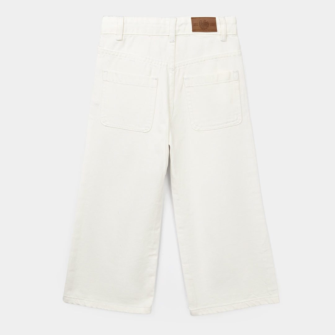 Girls Denim rigid Pant White Studs-White