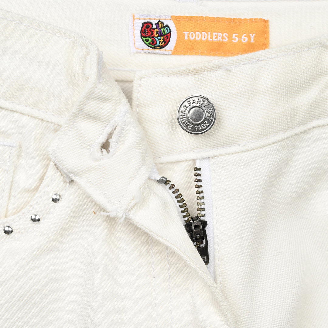Girls Denim rigid Pant White Studs-White