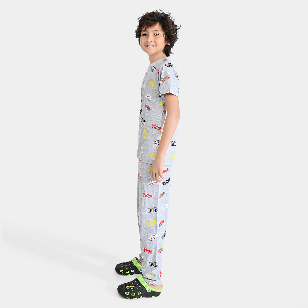 Boys Poly Cotton Jersey Knitted Nightwear Suit-H.grey