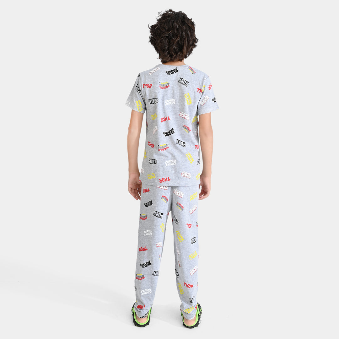 Boys Poly Cotton Jersey Knitted Nightwear Suit-H.grey