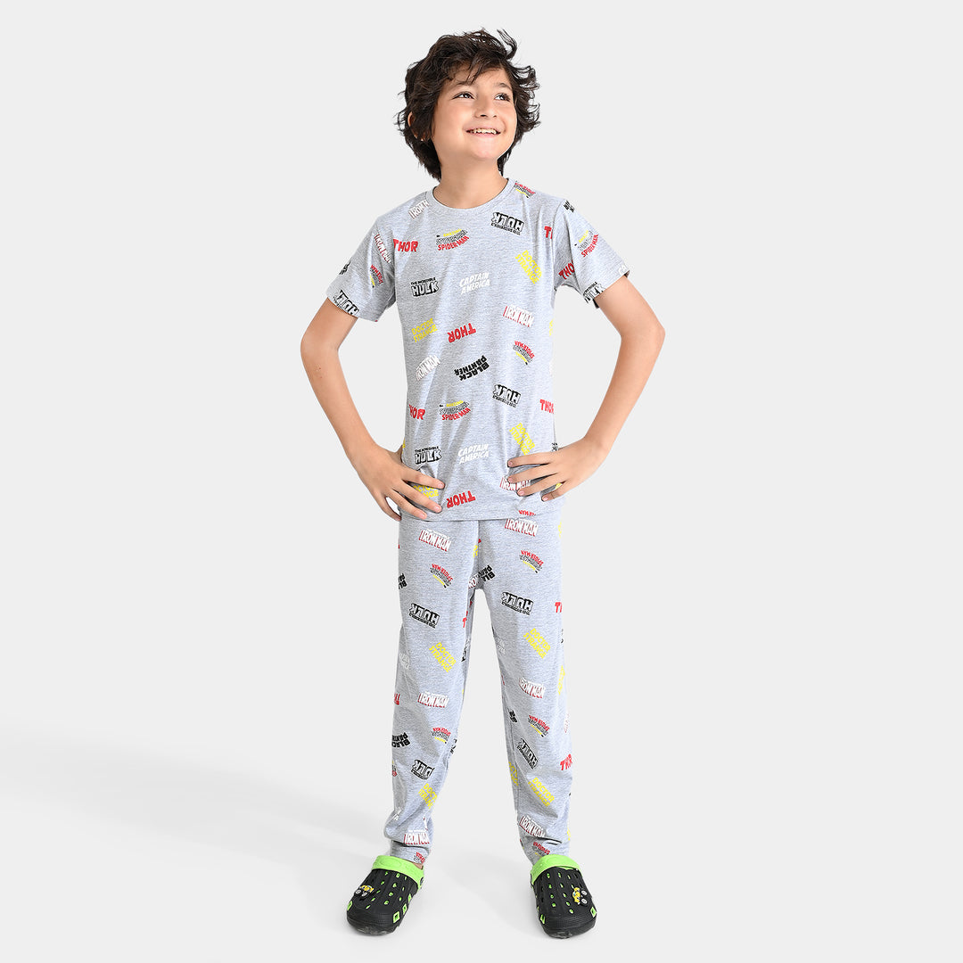 Boys Poly Cotton Jersey Knitted Nightwear Suit-H.grey