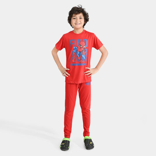 Boys Poly Cotton Jersey Knitted NightWear-HR Red