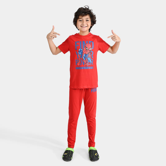 Boys Poly Cotton Jersey Knitted NightWear-HR Red