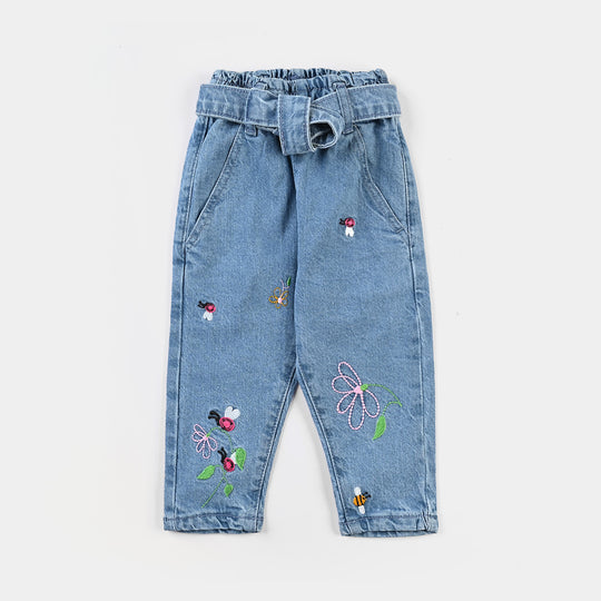 Infant Girls Denim Stretch Pant Lady Bug-LIGHT BLUE