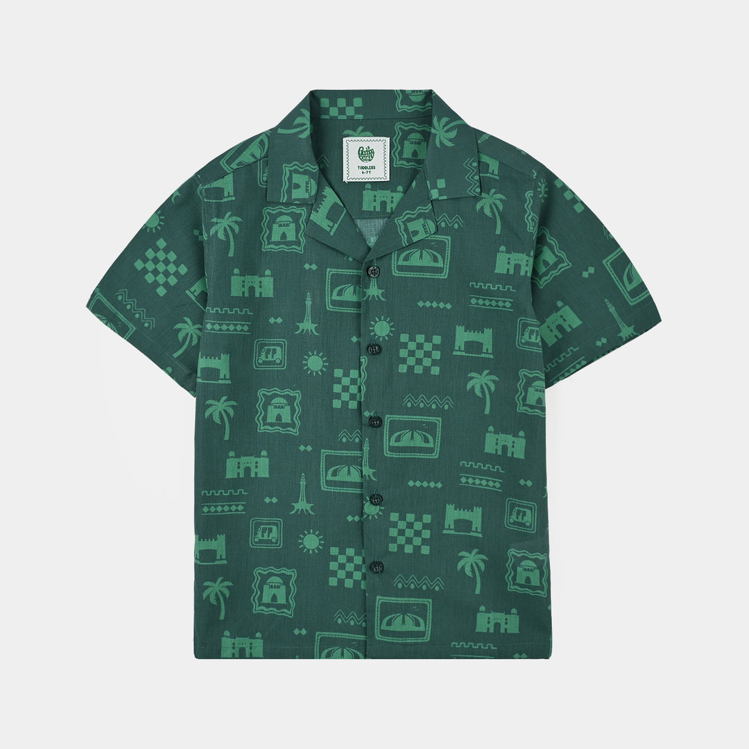 Boys Cotton Poplin Shirt H/S (Pakistan Meri Jan)-GREEN