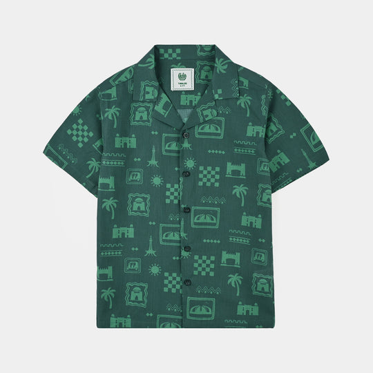 Boys Cotton Poplin Shirt H/S (Pakistan Meri Jan)-GREEN