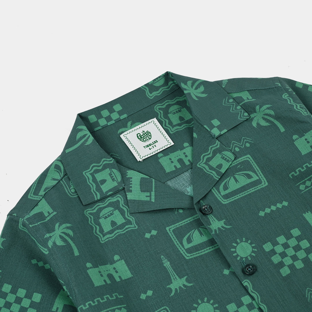 Boys Cotton Poplin Shirt H/S (Pakistan Meri Jan)-GREEN