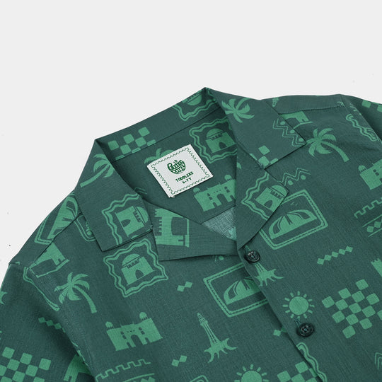 Boys Cotton Poplin Shirt H/S (Pakistan Meri Jan)-GREEN