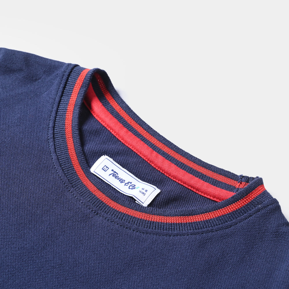 Teens Boys Cotton PK Tees H/S -Navy Blue