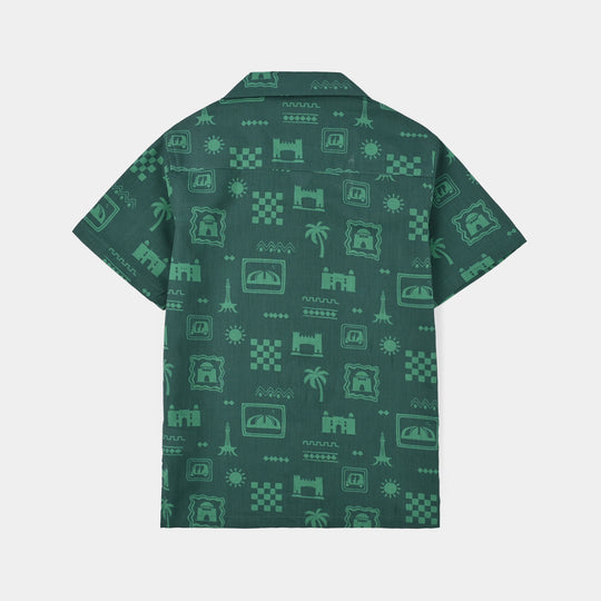 Boys Cotton Poplin Shirt H/S (Pakistan Meri Jan)-GREEN