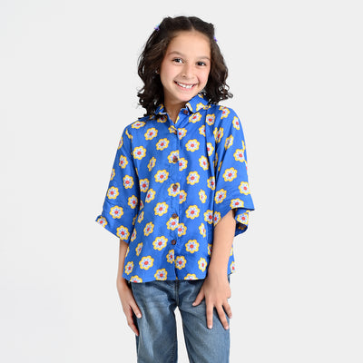 Girls Viscose Casual Top-Blue