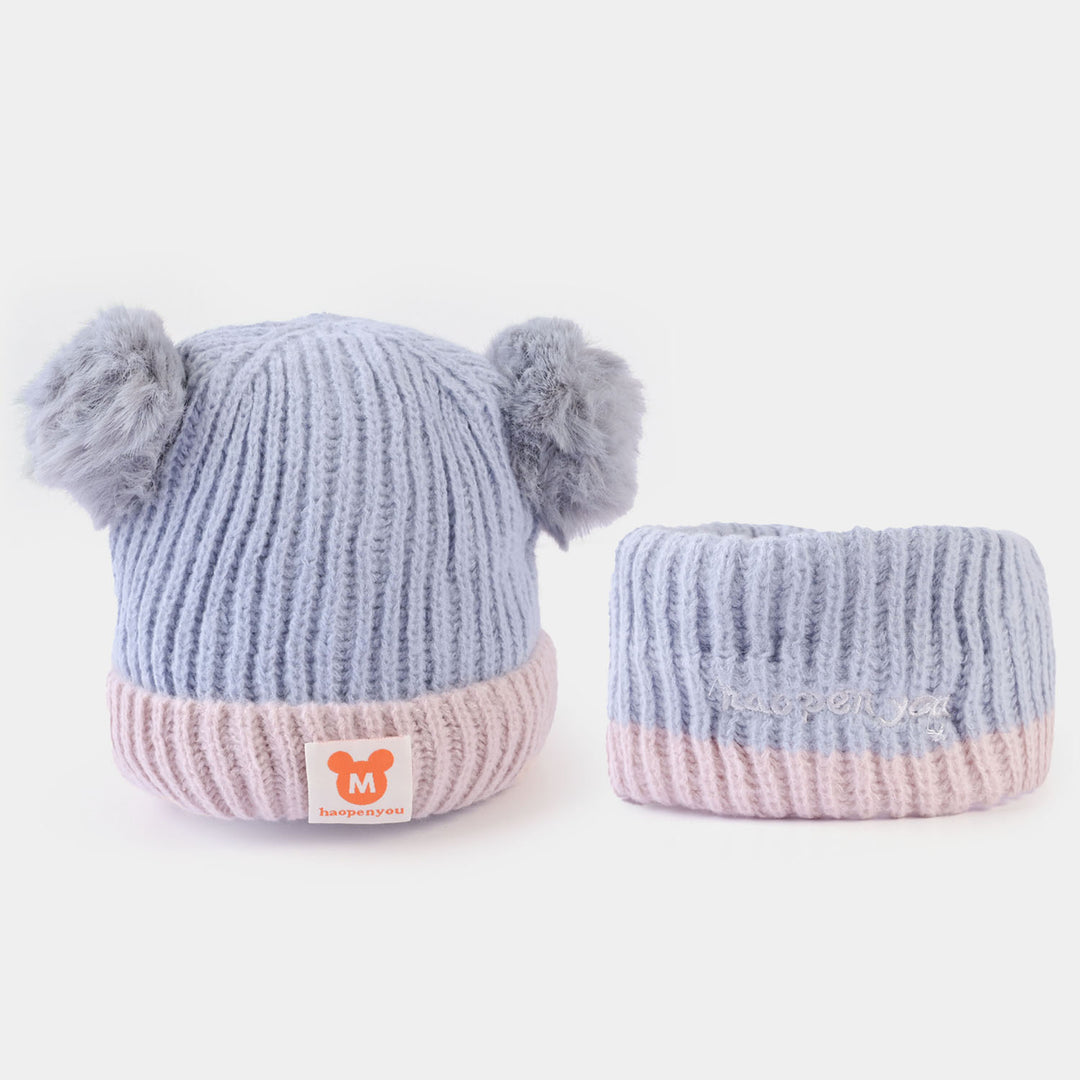 Woolen Cap/Hat + Neck Warmer 2PCs Set | 9M+