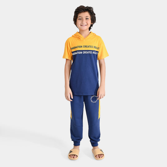 Boys Jersey/Terry 2 Piece Suit-Navy/Citrus