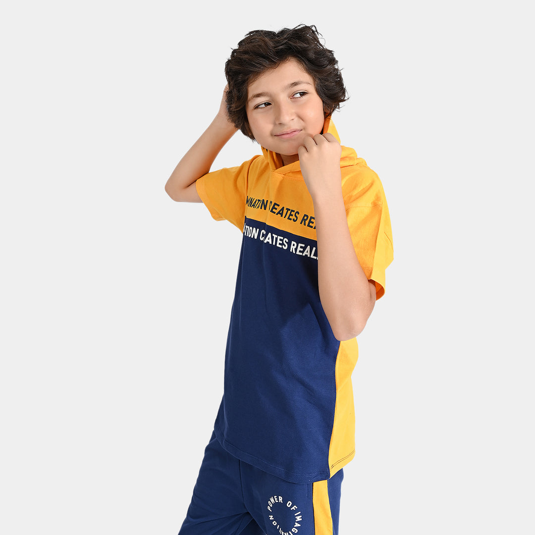 Boys Jersey/Terry 2 Piece Suit-Navy/Citrus