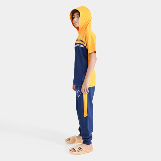 Boys Jersey/Terry 2 Piece Suit-Navy/Citrus