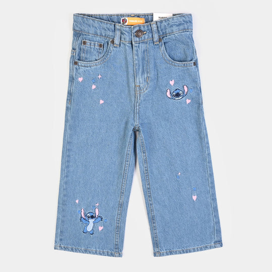 Girls Denim rigid Pant Stitch-D.Blue