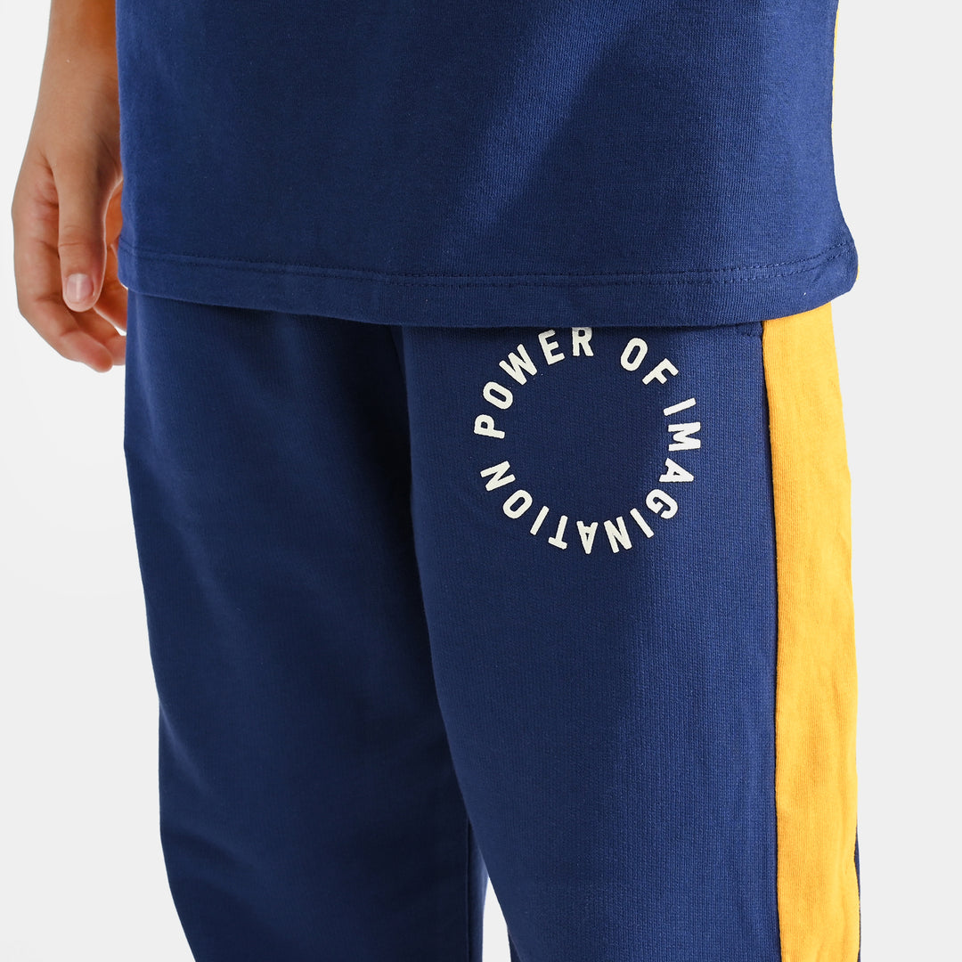 Boys Jersey/Terry 2 Piece Suit-Navy/Citrus