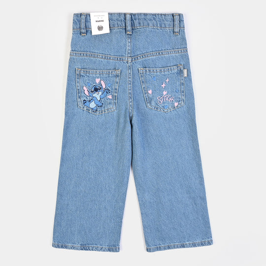 Girls Denim rigid Pant Stitch-D.Blue