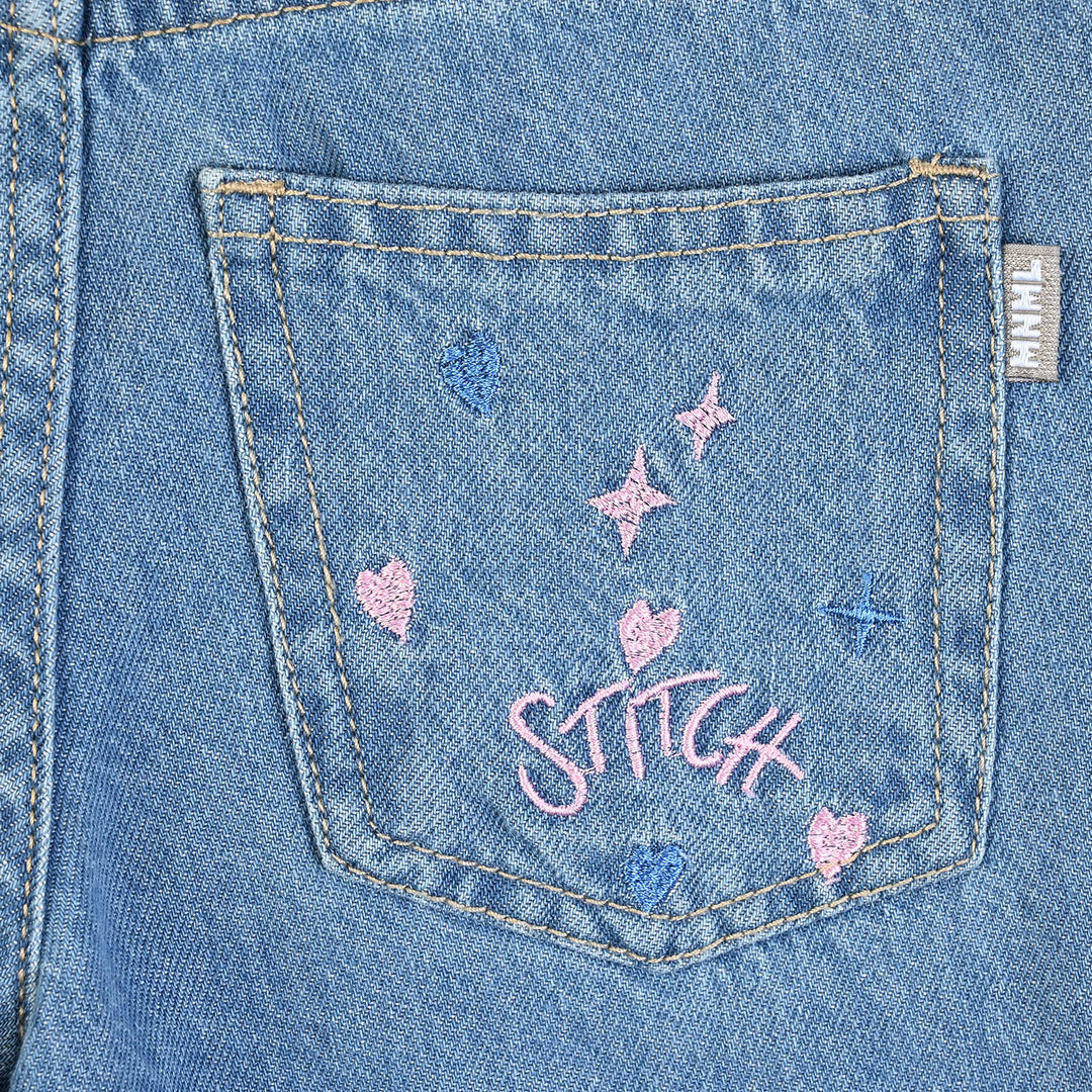 Girls Denim rigid Pant Stitch-D.Blue