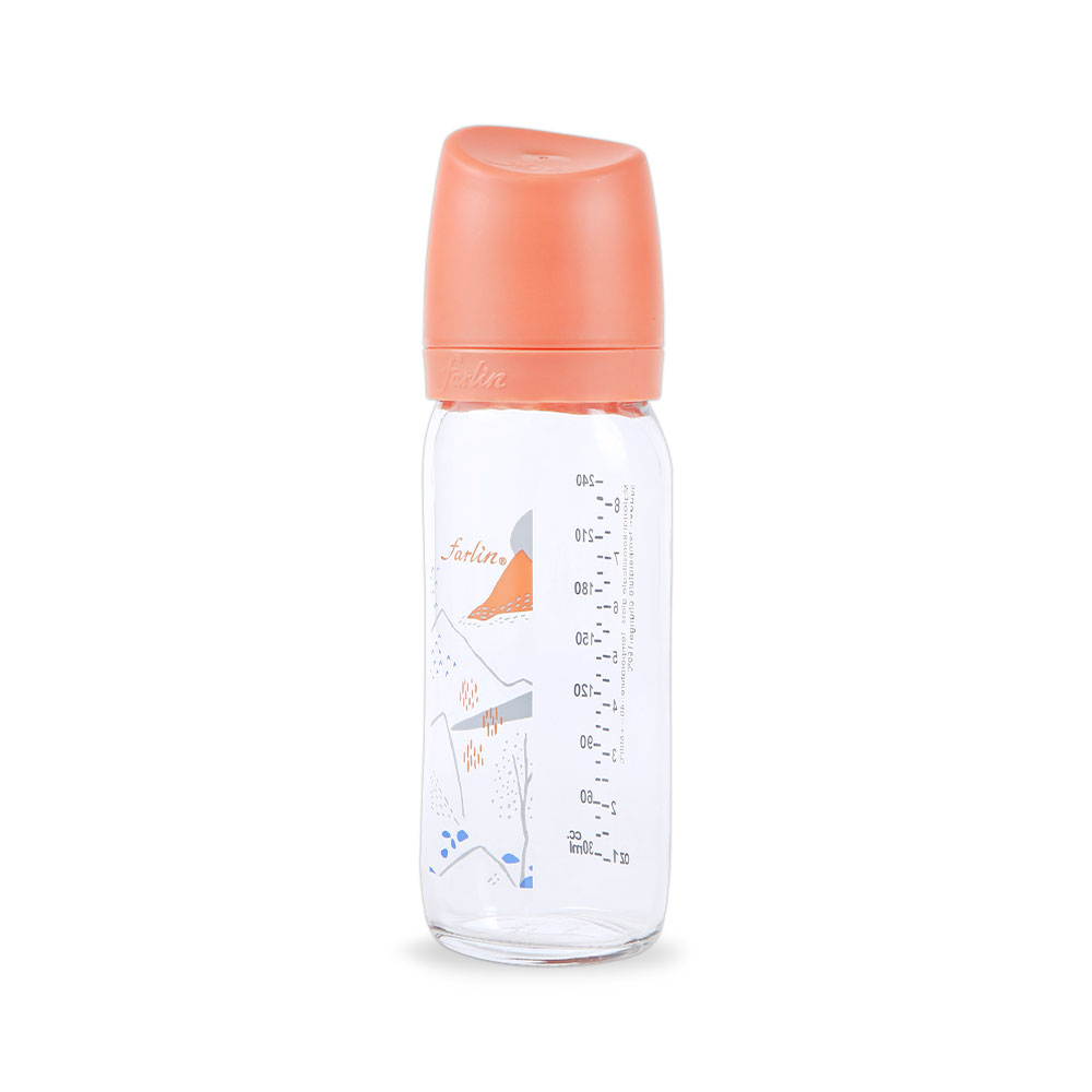 Farlin Wide Neck Glass Feeder 240ml ORANGE