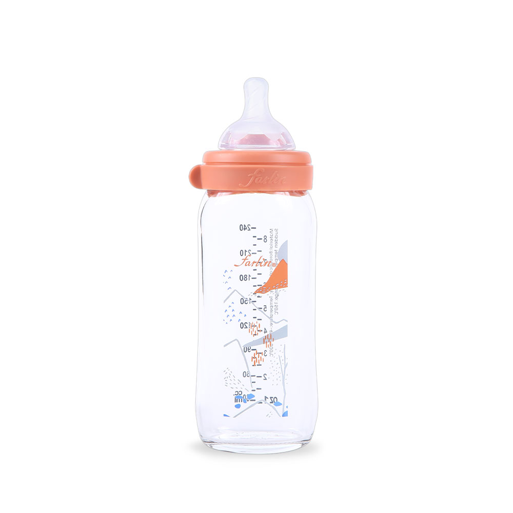 Farlin Wide Neck Glass Feeder 240ml ORANGE