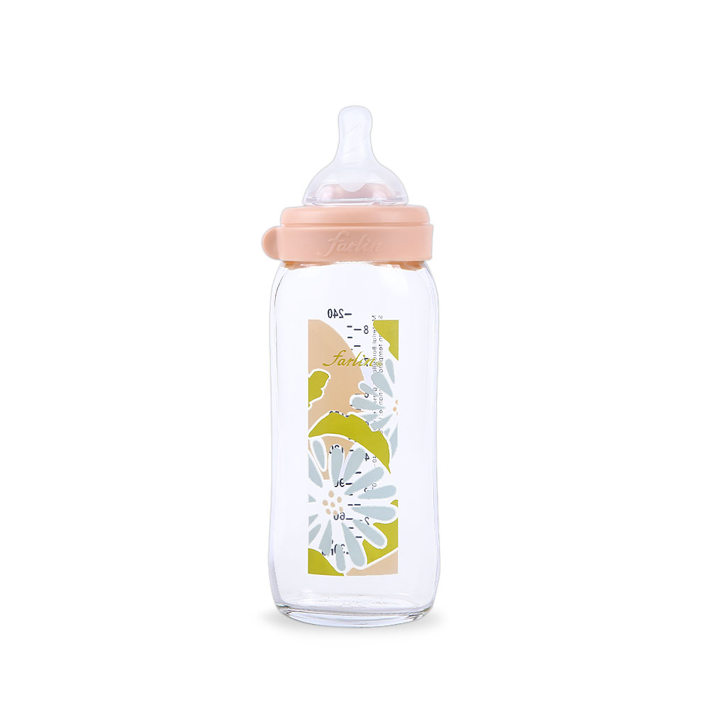 Farlin Wide Neck Glass Feeder 240ml Pink