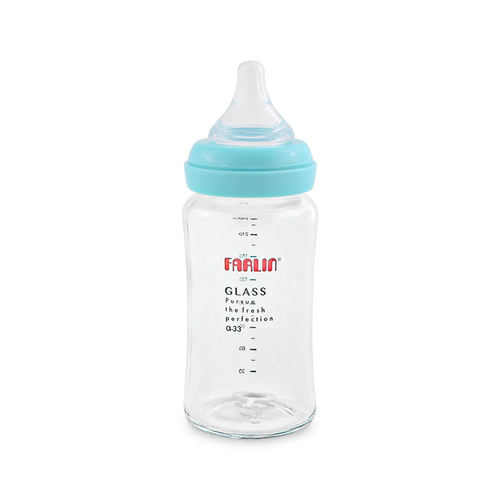 Farlin Wide-Neck Glass Feeding Bottle 240ml – Blue