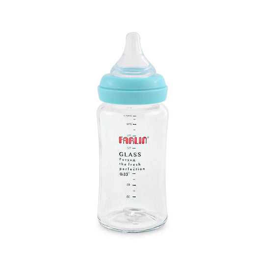 Farlin Wide-Neck Glass Feeding Bottle 240ml – Blue