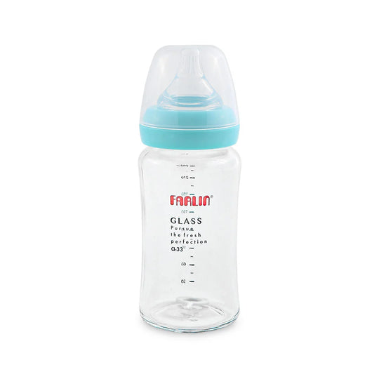 Farlin Wide-Neck Glass Feeding Bottle 240ml – Blue