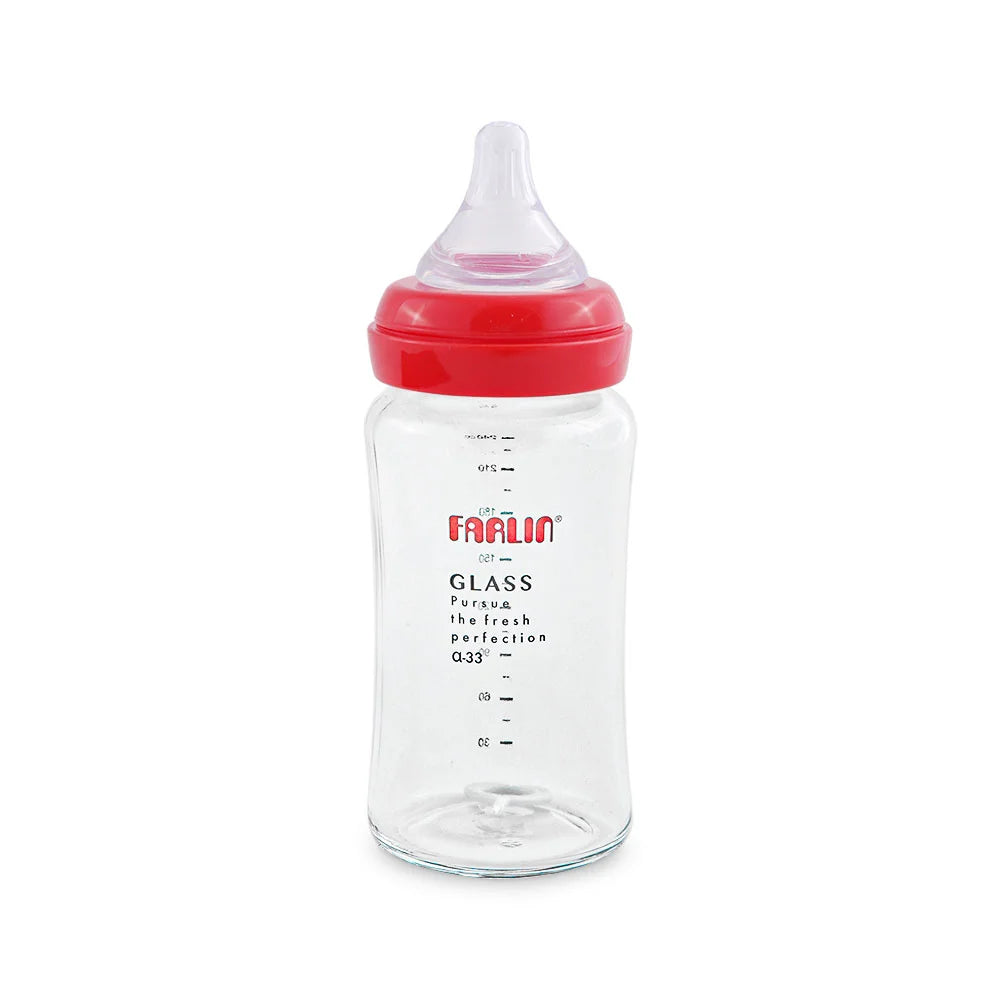 Farlin Wide-Neck Glass Feeding Bottle 240ml – Pink