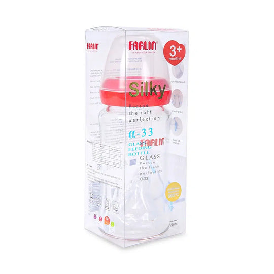 Farlin Wide-Neck Glass Feeding Bottle 240ml – Pink