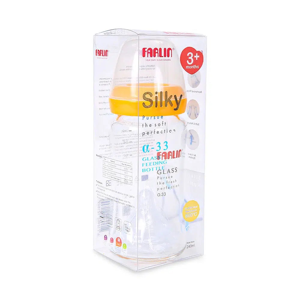Farlin Wide-Neck Glass Feeding Bottle 240ml – Yellow