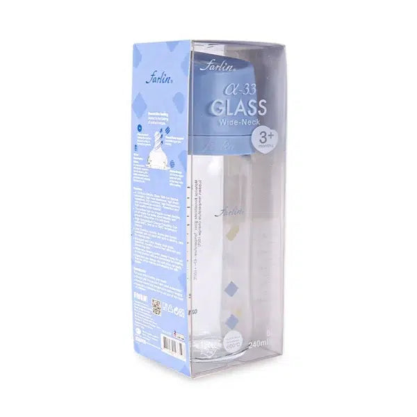 Farlin Wide-Neck Glass Feeding Bottle 240ml – Blue