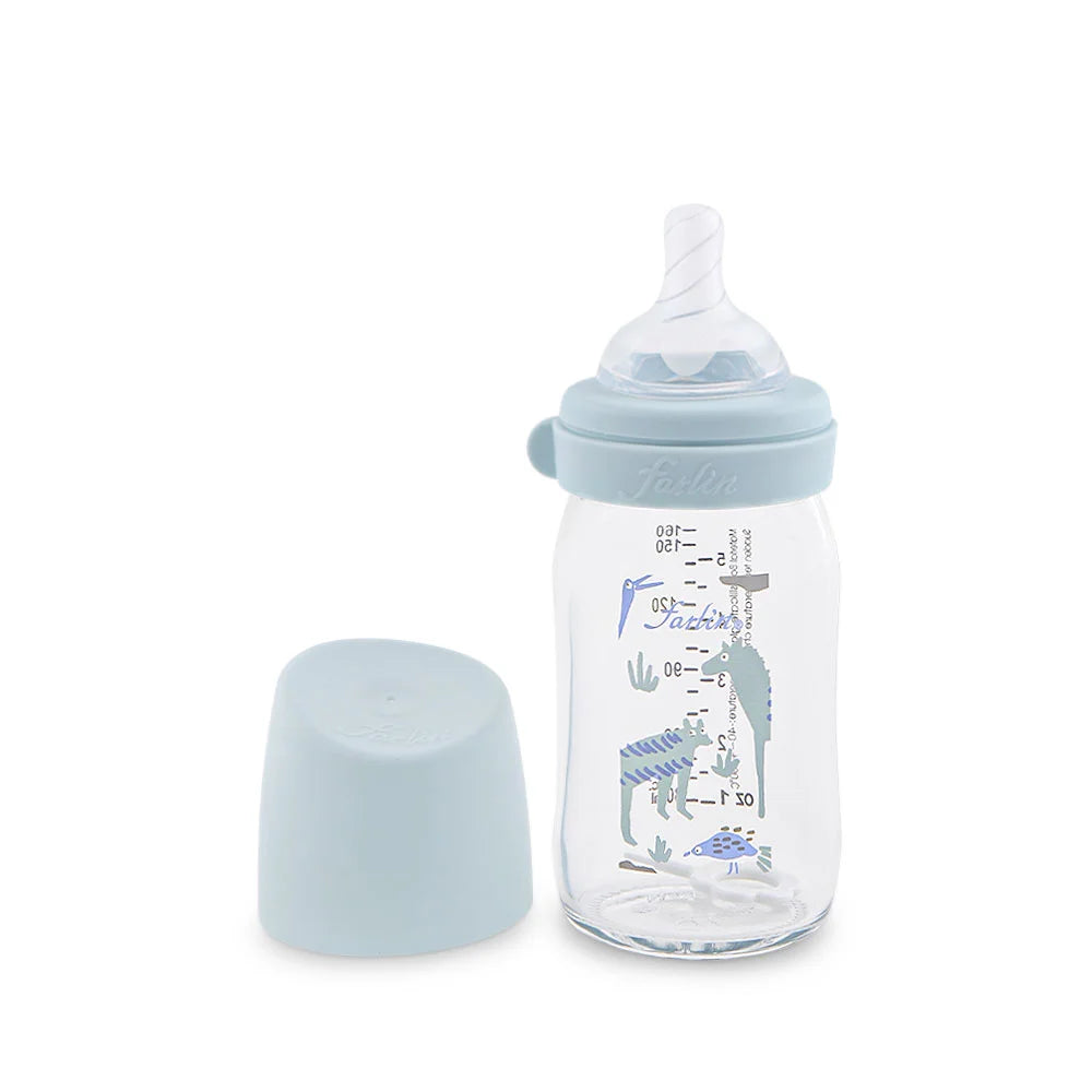 Farlin Wide-Neck Glass Feeding Bottle 160ml – Blue