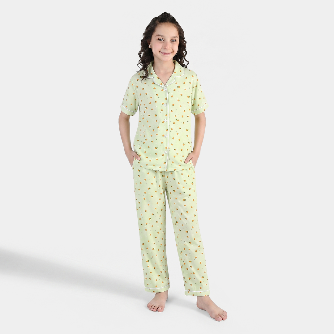 Girls Viscose Nightwear (Strawberries) - Light Green