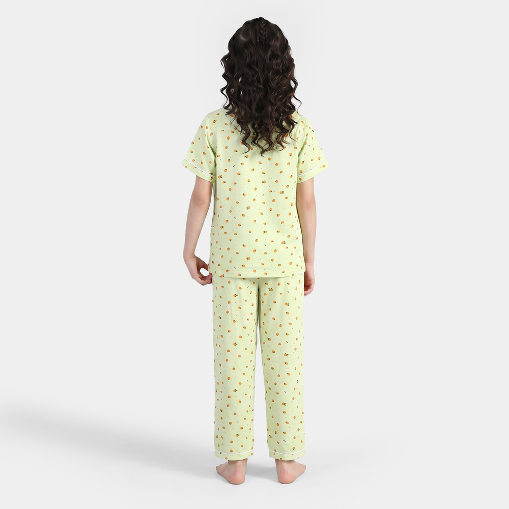 Girls Viscose Nightwear (Strawberries) - Light Green