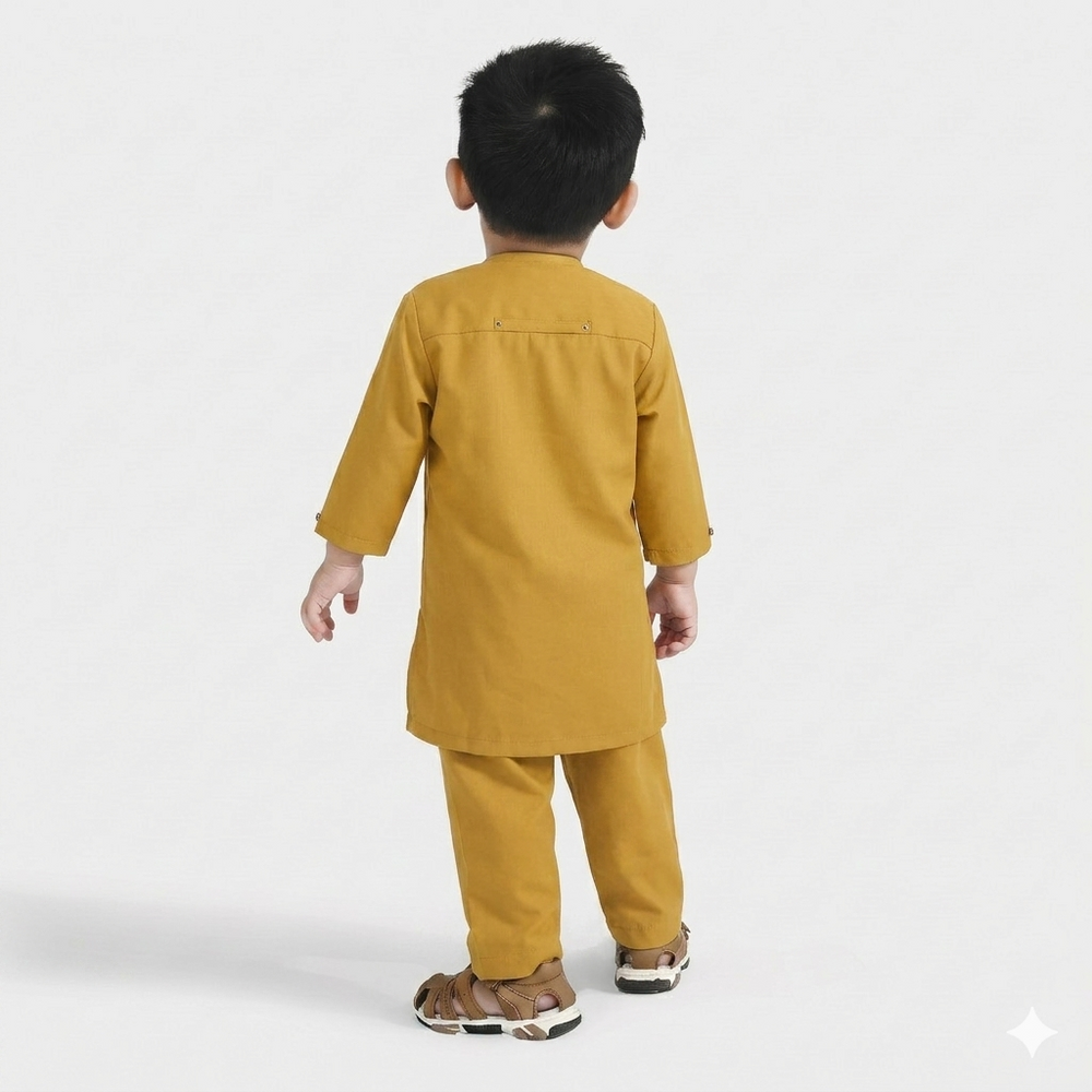 Infant Boys Poly Viscose Kurta Pajama Suit (Cut Collar)-Mustard