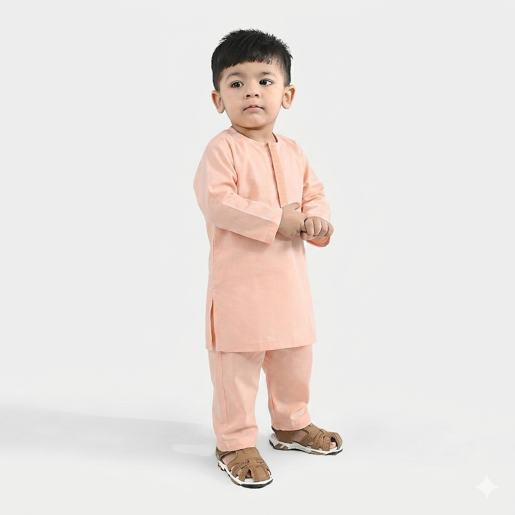 Infant Boys Poly Viscose Shalwar Suit (Tribal)-L Peach