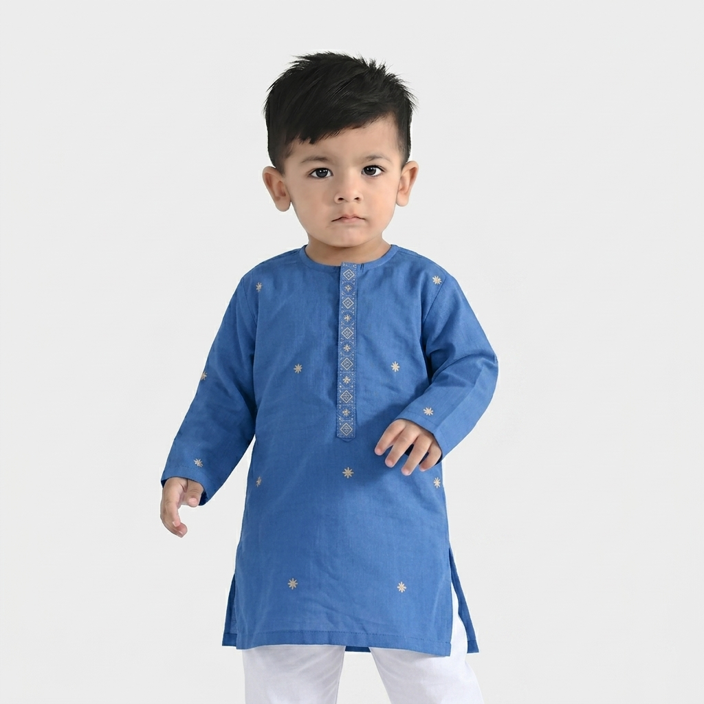 Infant Boys Cotton Slub Printed Kurta (Funk) - Blue