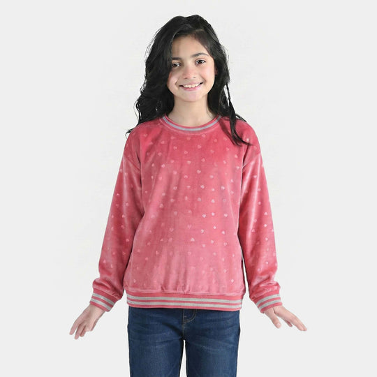 Girls Soft Plush Sweatshirt Pink (Hearts) - Pink