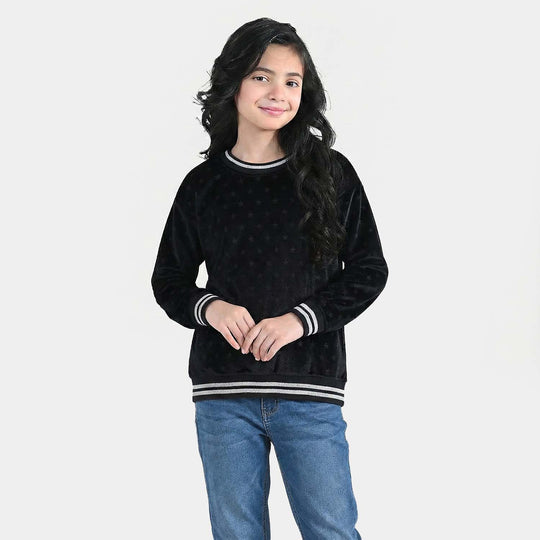 Girls Soft Plush Sweatshirt (Stars) - Black